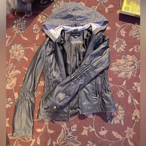 Pleather jacket with hood